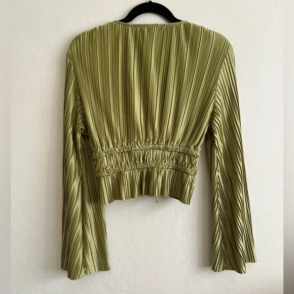 Staying Optimistic Chartreuse Pleated Bell Sleeve Top - Picture 4 of 4
